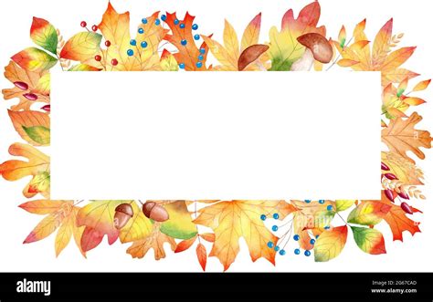 Fall leaves frame watercolor clipart. Autumn orange leaf illustration ...