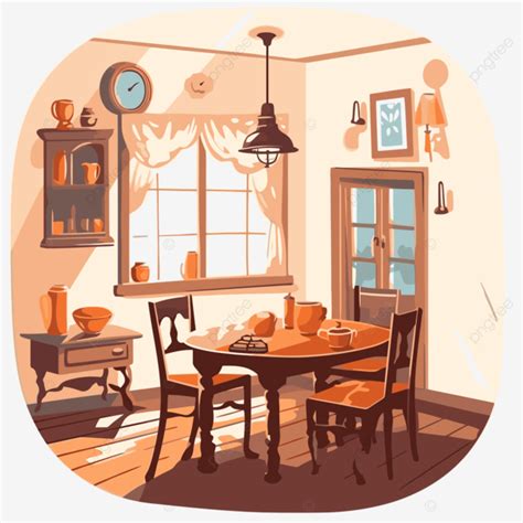 Dining Room Clipart Vintage Dining Room Interior Illustration Cartoon ...