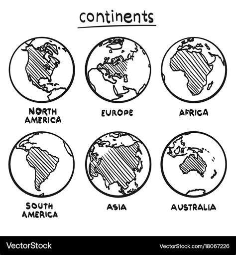 Sketch drawing continents Royalty Free Vector Image