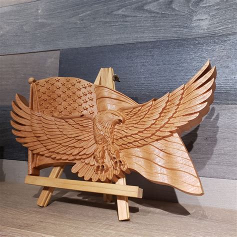 American Flag with Eagle | Carved Wooden Flag | Patriotic Decor | Wood ...