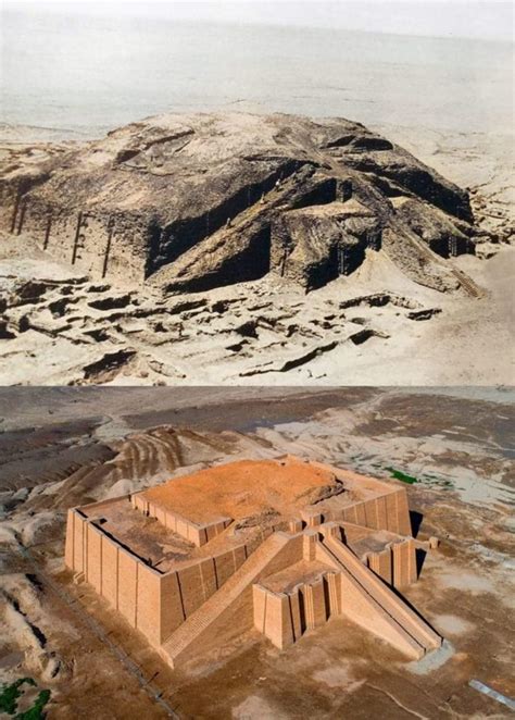 Before and after the excavation and restoration of the Great Ziggurat ...