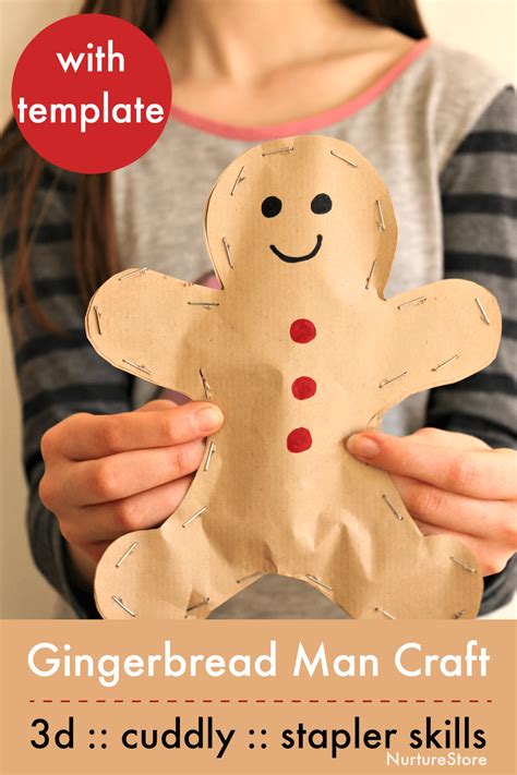 Easy gingerbread man craft with template for stapler skills - NurtureStore