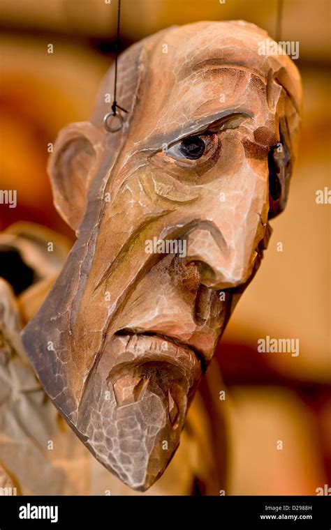 Carved wood head on a theatre puppe Stock Photo - Alamy