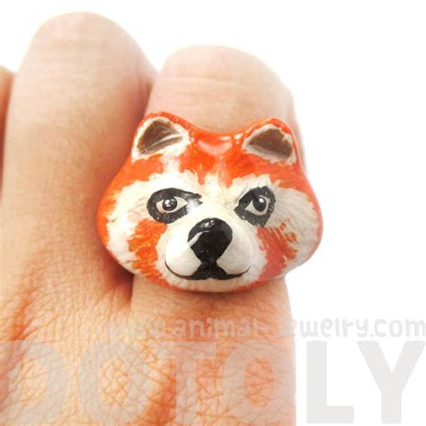 3D Red Panda Raccoon Shaped Enamel Animal Ring in US Size 6 and 7 – DOTOLY