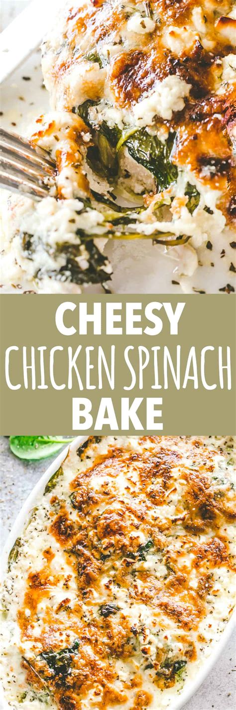 Cheesy Chicken Spinach Bake | Easy Baked Chicken Breasts Dinner