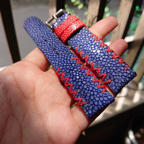 Custom Dark Blue Stingray Watch Strap - Outstanding combo