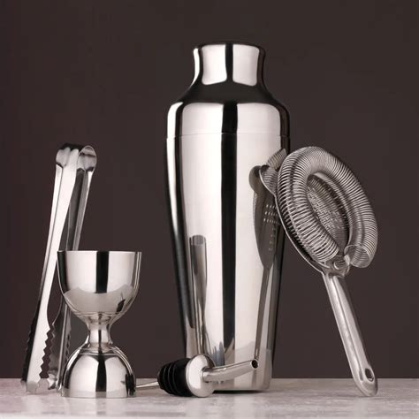 5 pieces Stainless steel cocktail shaker set shaker cup easy to ...