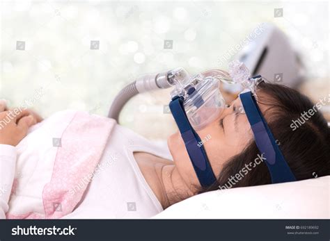 Close Woman Wearing Cpap Mask Breathing Stock Photo 692189692 ...