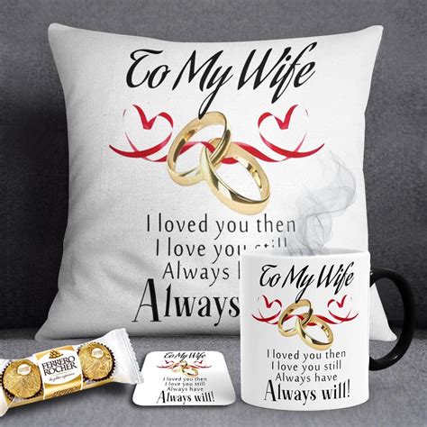 Wife Ring Anniversary Gift Deal | Magic Mug + Cushion + Coaster + Chocs