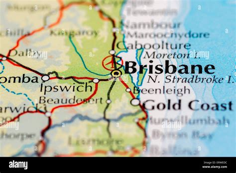 Close up of map of Brisbane on the East coast of Australia Stock Photo ...