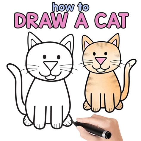 How to Draw a Cat - Step by Step Cat Drawing Instructions (Cute Cartoon ...