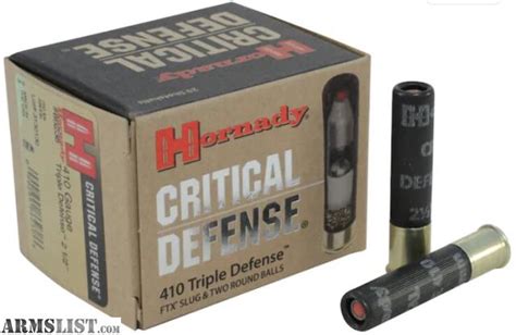 ARMSLIST - For Sale: Hornady Critical Defense Ammunition 410 Bore 2-1/2"