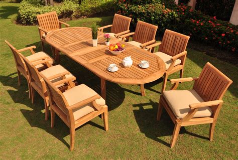 Teak Dining Set:8 Seater 9 Pc - 94" Double Extension Oval Table and 8 ...