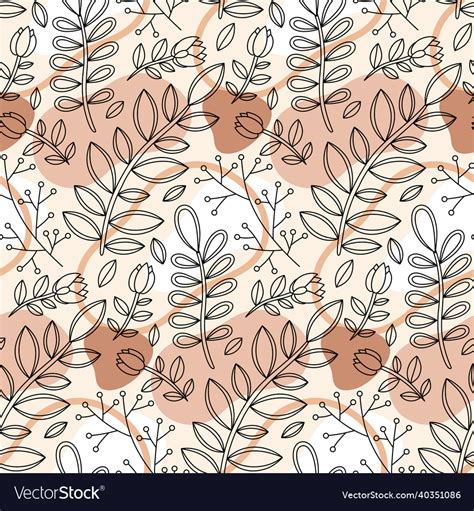 Autumn floral line art seamless pattern design Vector Image