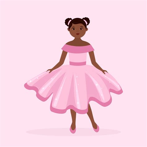 Little Black Girl Princess Wearing Pink Ball Dress 1928463 Vector Art ...