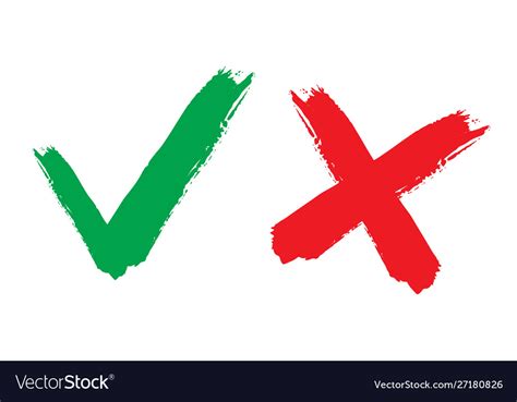 Tick and cross signs green checkmark ok red x Vector Image