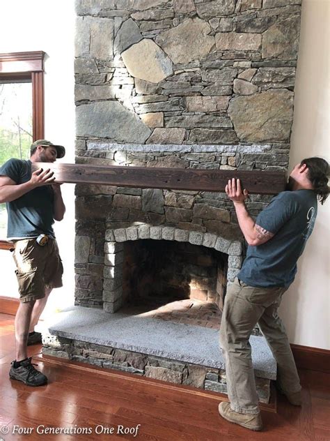 How To Hang A Wood Mantel on a Stone Fireplace using Rebar {before ...