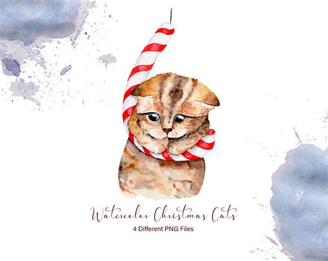 Watercolor Hand Drawn Christmas Cats Painting for cards poster | Etsy