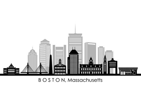 BOSTON Massachusetts CITY SKYLINE Outline Silhouette Vector - Etsy