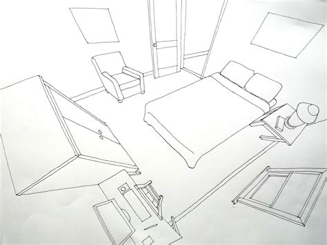 3-Point Perspective Drawing of a Bedroom