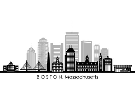 BOSTON Massachusetts CITY SKYLINE Outline Silhouette Vector | Etsy