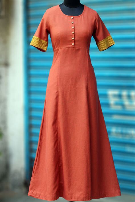 Maati Crafts Orange Cotton Solid Anarkali Kurti | Dresses, Indian ...