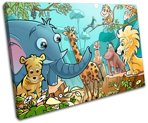 Jungle Animals For Kids Room SINGLE CANVAS WALL ART Picture Print VA | eBay