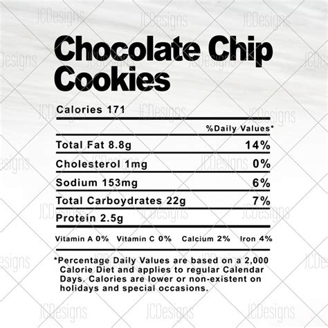 Chocolate Chip Cookies Food Nutrition Facts SVG Holiday - Etsy