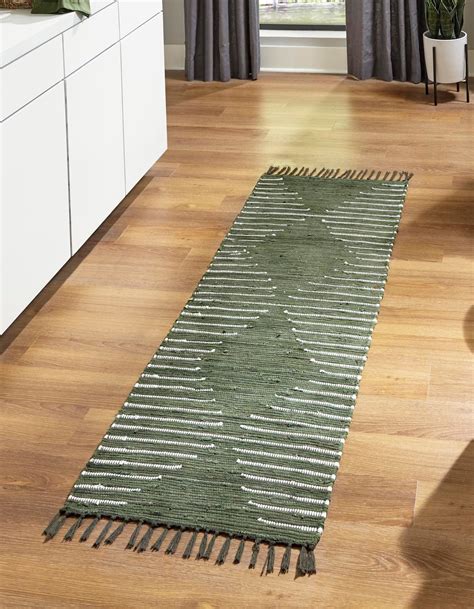 Green 2' 2 x 6' Chindi Cotton Runner Rug | Rugs.com