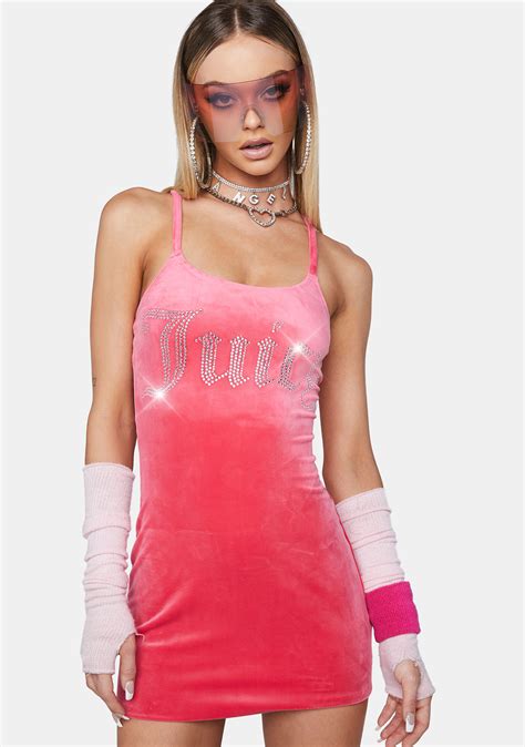 Juicy Couture Velour Rhinestone Mini Dress - Pink | Dolls Kill