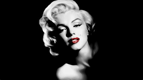 Black And White Photo Of Marilyn Monroe In Black Background Having Red ...