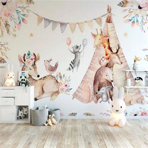 Kids Animals Wallpaper Mural Tribal Animals Boho Kids Room | Etsy