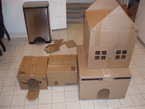 Cardboard boxes connected for Cat Maze PlayhouseCardboard boxes ...