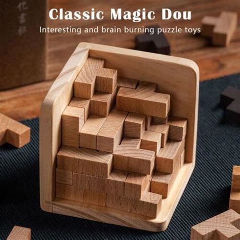 Wooden Intelligence Toy Brain Teaser Game 3D IQ Puzzle For Kids Adults ...