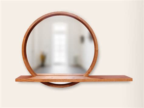 Round mirror with asymmetrical shelf Sunset Mahogany • Svichado Mirror