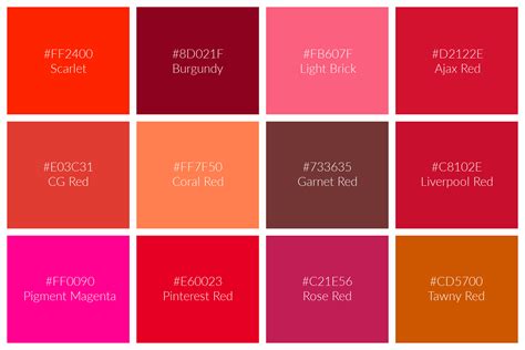 134 Shades of Red: Names, Hex, RGB, CMYK Codes - Home design