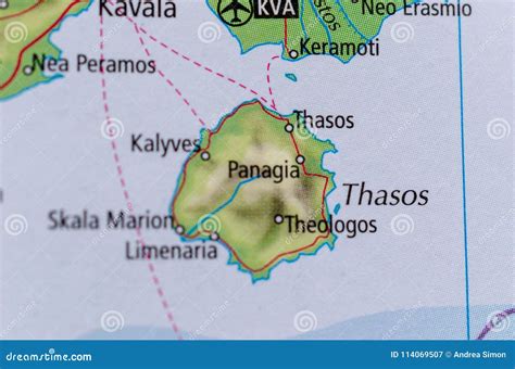 Thasos or Thassos on map stock image. Image of city - 114069507