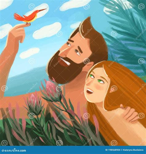 Bible Illustration about Adam and Eve in Eden Garden Stock Illustration ...