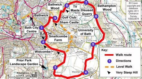 Map route for Bath Skyline walk | Walking map, Park landscape, Skyline