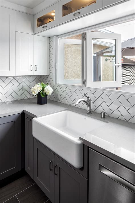 Quartz Subway Tile Full Height Backsplash Kitchen With White ...