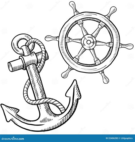 Ship Wheel And Anchor Drawing