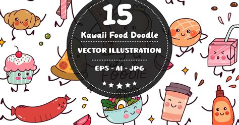 Kawaii Food Doodle Set by GoDoodle on Envato Elements