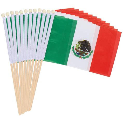 12 Pack of Small Mexico Flags - 11x17" Mexican Flag Attached on Stick ...