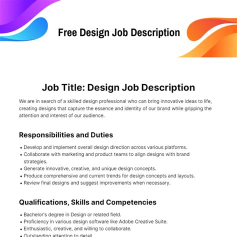 Free Design Job Description - Edit Online & Download | Template.net