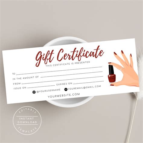 Gift Certificate Nail Salon Manicure Gift Card Editable | Etsy