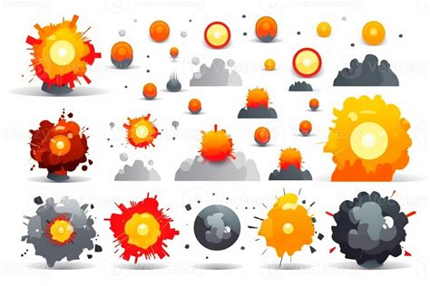 a set of cartoon fire and smoke icons. generative ai. 28462018 Stock ...