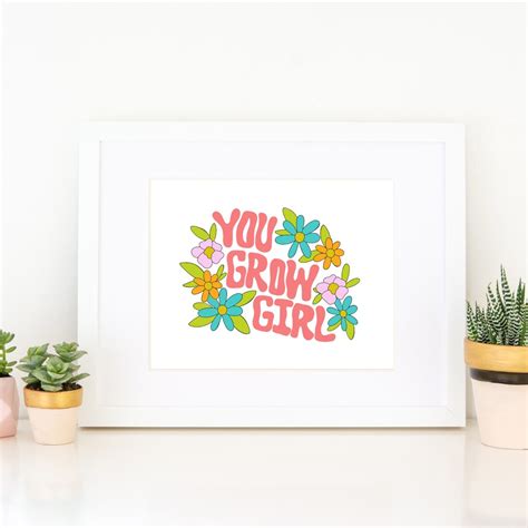 You Grow Girl Hand Lettered Print Daily Affirmation Bedroom | Etsy