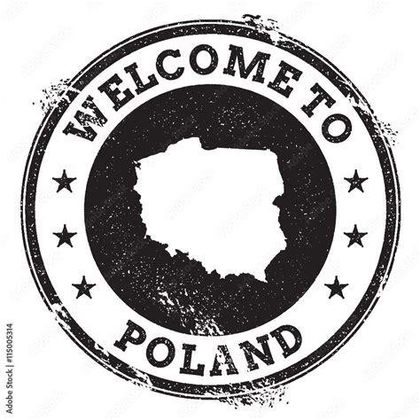 Vintage passport welcome stamp with Poland map. Grunge rubber stamp ...