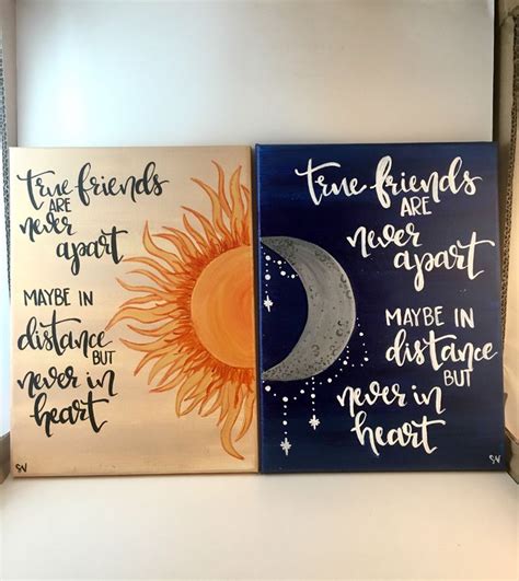 True Friends Sun & Moon Distance Canvas Painting SET OF 2 - Hand ...