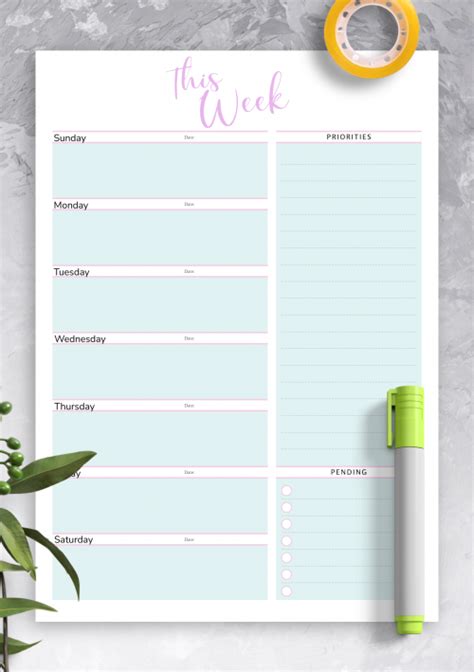 Download Printable Weekly fitness and meal template PDF